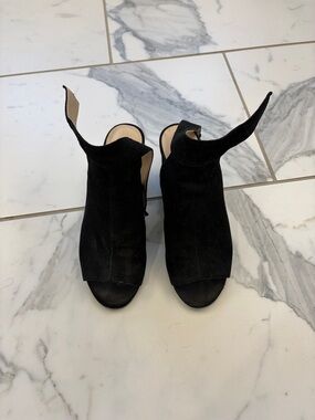 Nine West Black Suede Open-Toe Mule Heels
